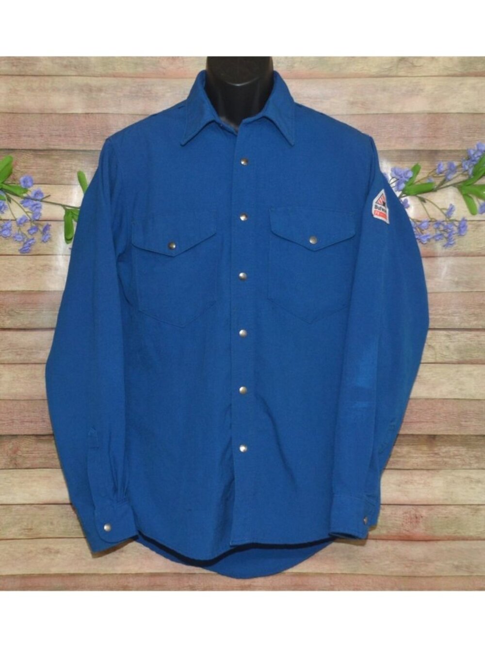 Bulwark Men's Blue Flame Resistant Workwear Shirt L Pockets Protective Apparel